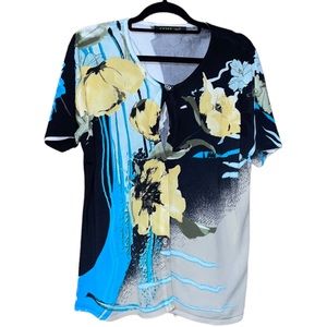 Gizel Floral Button Down Cardigan - Black, Blue, & Yellow - Size 1X